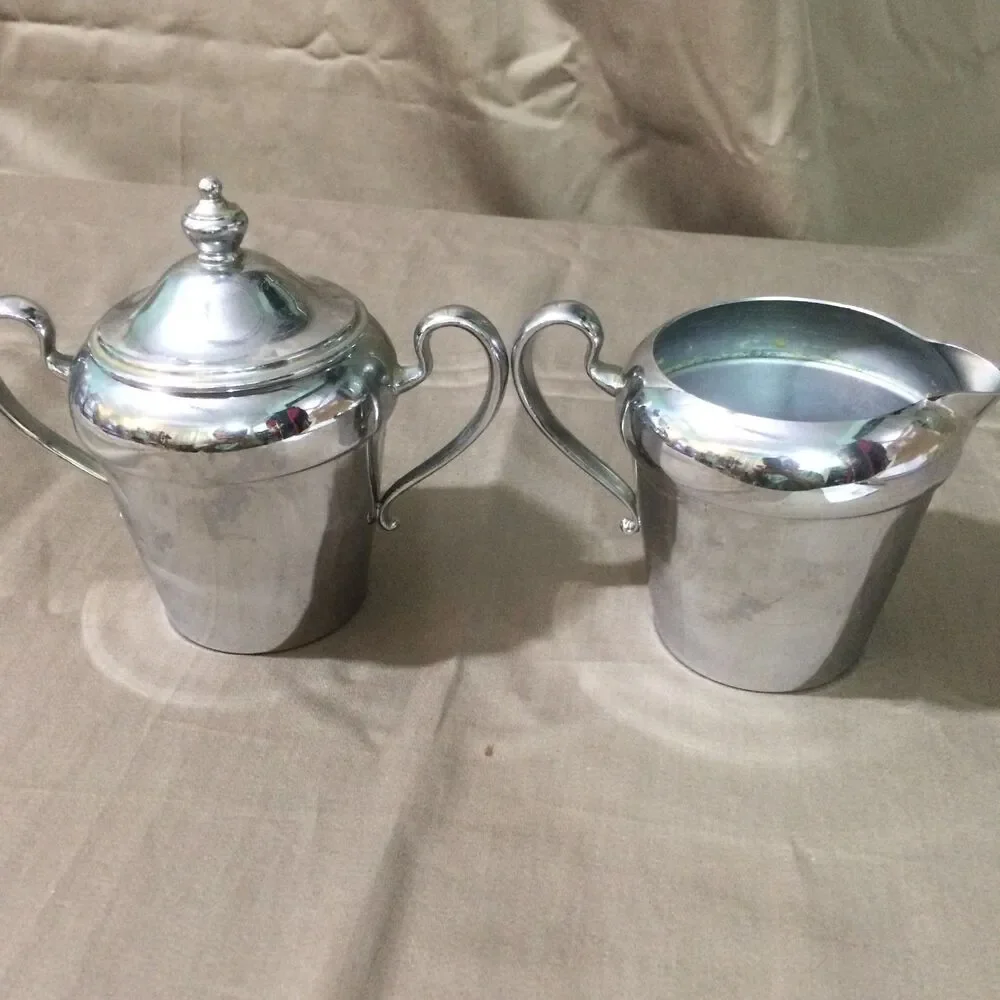 Vintage Chromium Sugar Creamer Set Silver Mfg Corp Art Deco Style Serving